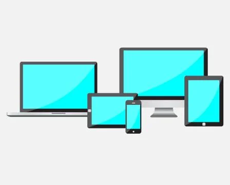 Set of Modern Digital devices empty blue screen Stock Illustration