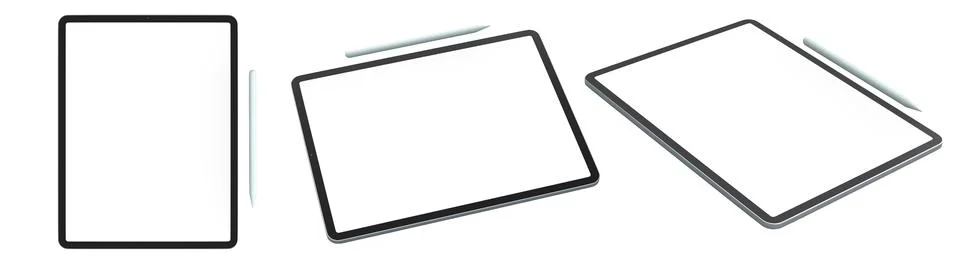 Set of modern digital tablets in protective cases with blank screen, isolated Stock Illustration