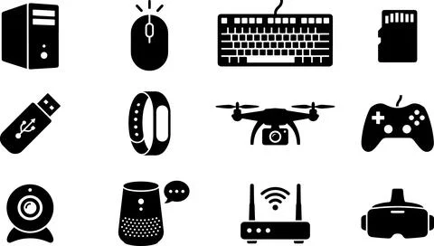 Set of modern electronic devices and computer accessories icons. Stock Illustration