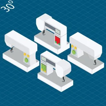 Set modern electronic sewing machines in isometric projection Stock Illustration