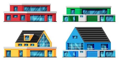 Set of Modern Energy Efficient Building. Illustrazione stock