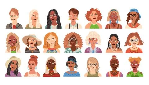 Set of modern female avatars. Vector illustration. Stock Illustration