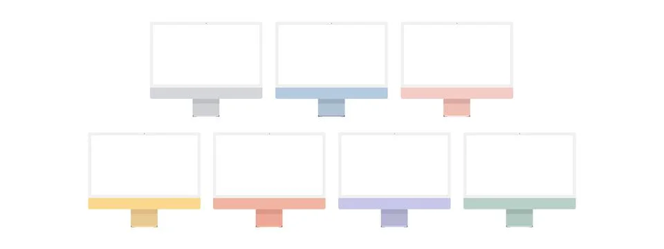 Set of Modern Flat Computer Monitors Isolated on White Background Stock Illustration