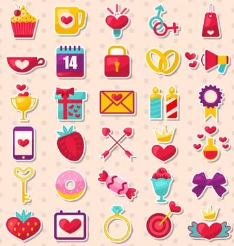 Set of Modern Flat Design Icons for Valentine's Day and Wedding Stock Illustration
