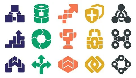 Set of modern flat icons representing technology and network services 스톡 일러스트