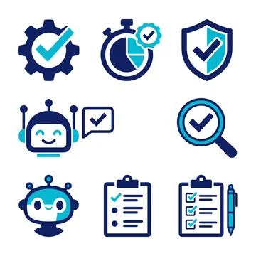 Set of modern flat icons representing business concepts like quality contro.. Stock Illustration