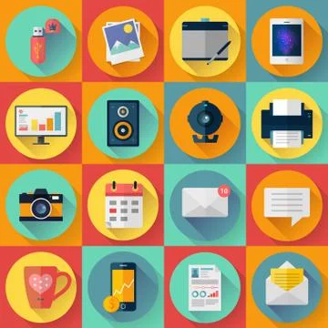 Set of Modern flat icons. Vector collection for freelancers work at home. Иллюстрация