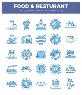 Set of modern flat line food and restaurant icons on white background Illustrazione stock