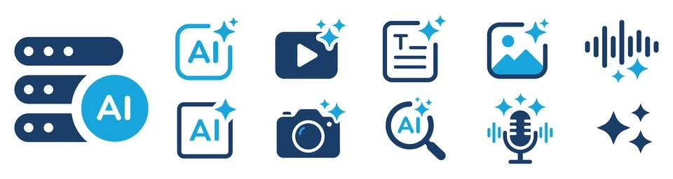 Set of modern flat vector icons related to artificial intelligence and digita Illustrazione stock