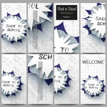 Set of modern flyers. Back to school background with letters made from halftone Stock Illustration
