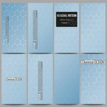 Set of modern flyers. Chemistry pattern, hexagonal design vector illustration Stockillustratie