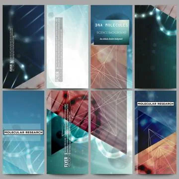 Set of modern flyers. DNA molecule structure on dark green background. Science Stock Illustration