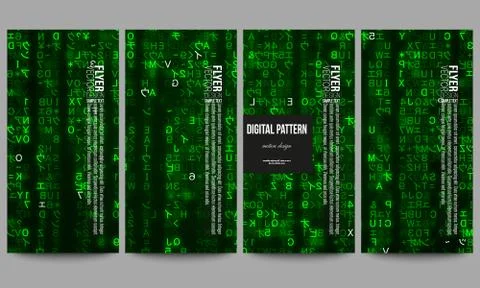 Set of modern flyers. Virtual reality, abstract technology background with green 스톡 일러스트