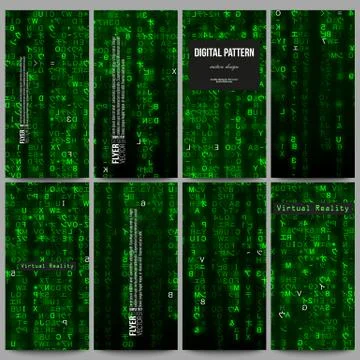 Set of modern flyers. Virtual reality, abstract technology background with green 스톡 일러스트