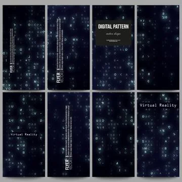 Set of modern flyers. Virtual reality, abstract technology background with blue Stock Illustration