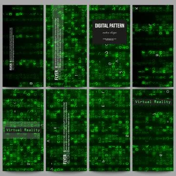 Set of modern flyers. Virtual reality, abstract technology background with green Illustrazione stock