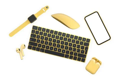 A set of modern gadgets isolated on white background showing a tech concept イラスト素材