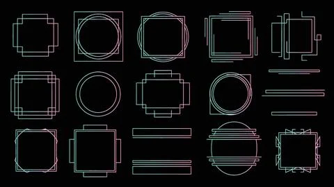 Set of modern geometric frames in square and circle shapes with dual-tone p.. Stock Illustration