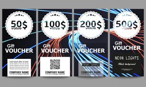 Set of modern gift voucher templates. Abstract lines background, motion design Stock Illustration