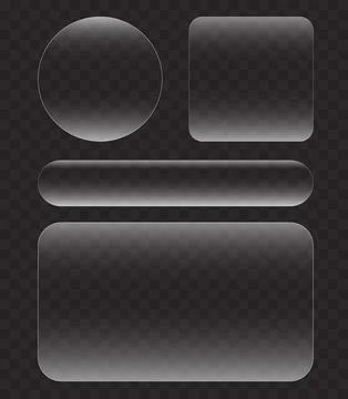 Set of modern glassmorphism UI elements. Frosted transparent glass shapes Stock Illustration