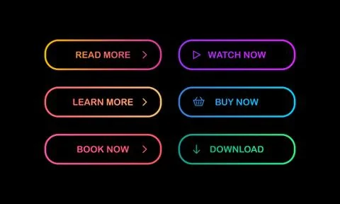 Set of modern glowing multi-colored gradient buttons on dark background Stock-Illustration