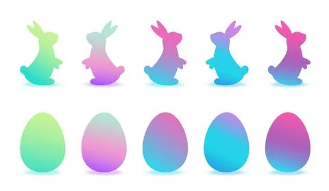 Set of modern gradient Easter eggs and rabits. Stock Illustration