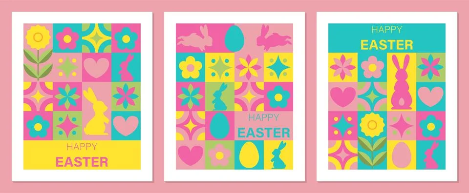 Set of Modern Happy Easter Banners. Modern trendy minimalist Bauhaus style... Stock Illustration