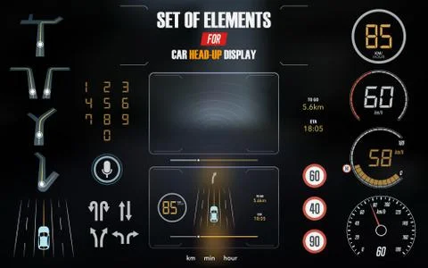 Set of modern head up display and elements for it. Vector Illustration Stock Illustration