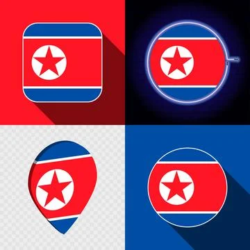 Set of modern icons with the national flag of North Korea. Illustrazione stock