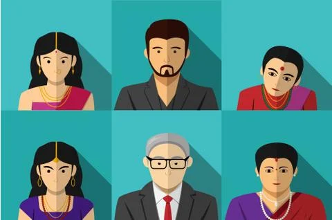 Set of modern Indian people in vector portait Stock Illustration