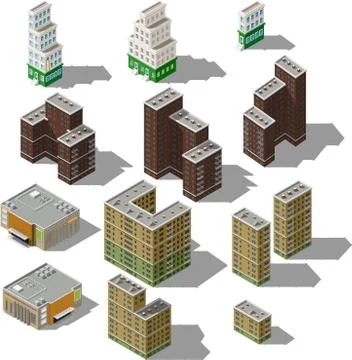 Set of modern isometric buildings Stock Illustration