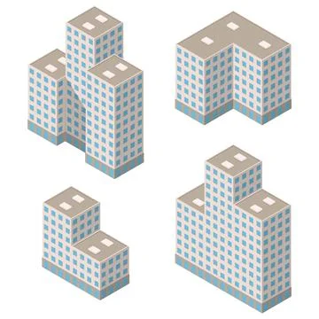 Set of modern isometric buildings. Isometric City Maps. Vector illustration. Stock Illustration