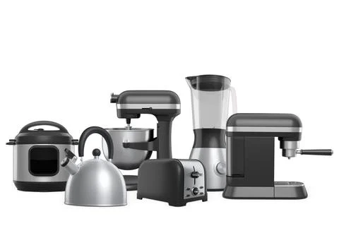 Set of modern kitchen appliances including blender, toaster, mixer, kettle .. Stock Illustration
