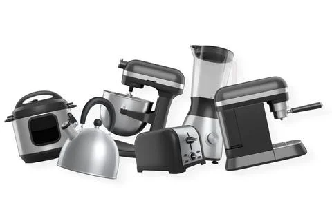 Set of modern kitchen appliances including blender, toaster, mixer, kettle .. Stock Illustration