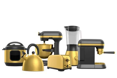Set of modern kitchen appliances including blender, toaster, mixer, kettle .. Stock Illustration