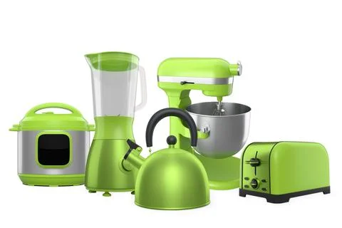 Set of modern kitchen appliances including blender, toaster, mixer, kettle .. Stock Illustration
