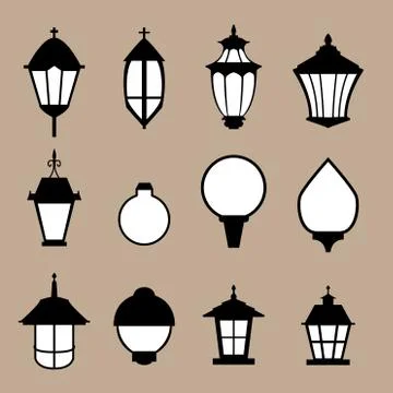 Set of modern lamp in flat style, isolated vector Stock Illustration