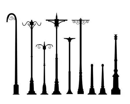 Set of modern lamp post in flat style Stock Illustration