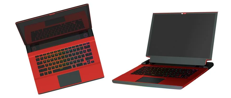 Set of modern laptops with rgb lights isolated on white background with clipping Stock Illustration