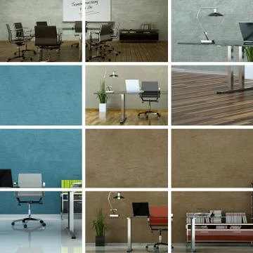 Set of modern large office interior Desing 3d Rendering Ilustração Stock