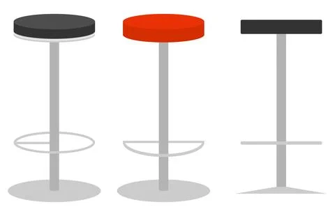 Set of Modern Metallic Bar Stools with Black Red and Flat Seating Cushions Stock Illustration