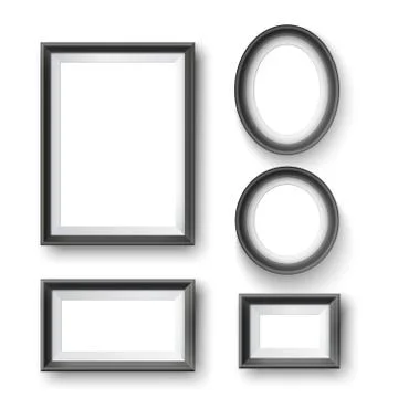 Set of modern minimalist black blank picture frame with transparent place for Stock Illustration