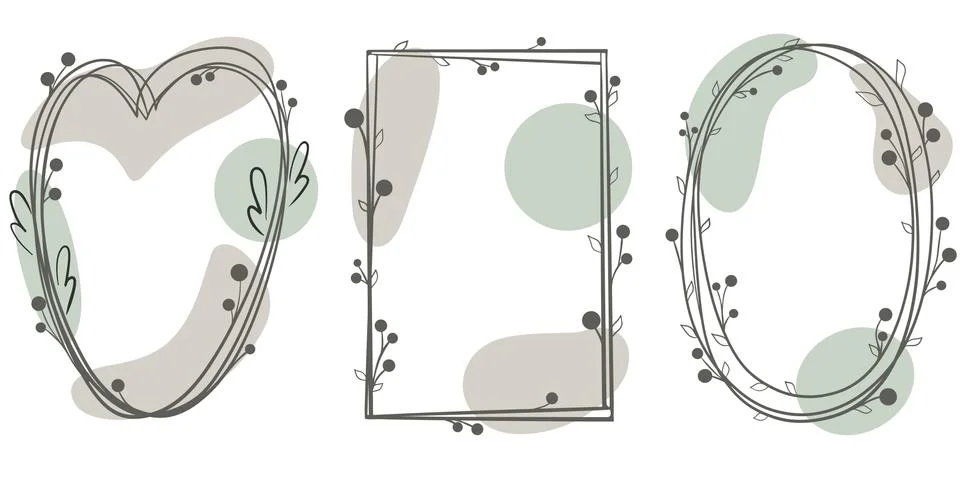 Set of modern minimalistic frames, vector. Circle, rectangle and heart. Stock Illustration