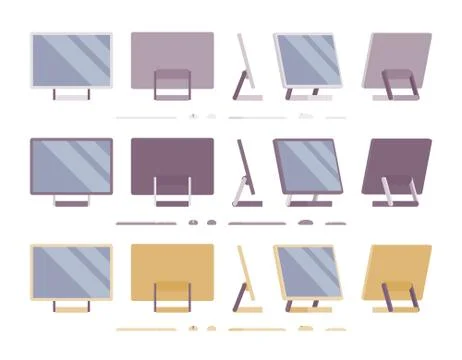 Set of modern monoblock desktop computers with blank screen Stock Illustration