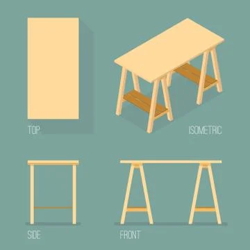 Set of modern office table isometric drawing Illustrazione stock