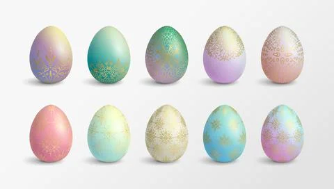 Set of modern pastel gradient colored Easter eggs with floral decoration Illustrazione stock