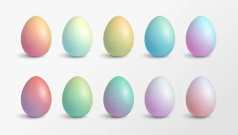Set of modern pastel gradient colored Easter eggs. Isolated vector design. Stock Illustration