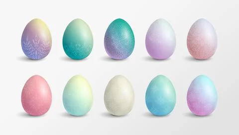 Set of modern pastel gradient colored Easter eggs with floral decoration Stock Illustration