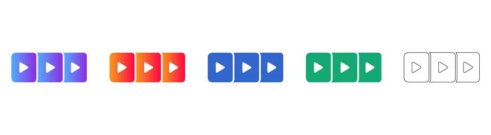 Set of Modern Play Button Icons in Gradient and Outline Styles 库存插图