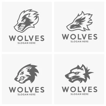 Set of Modern professional Wolf logo for a sport team. Wolf logo vector illus Stock Illustration